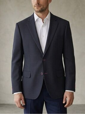 Hugo Boss Lightweight Wool Blazer Jacket Sport Coat Size 46R Micro Check